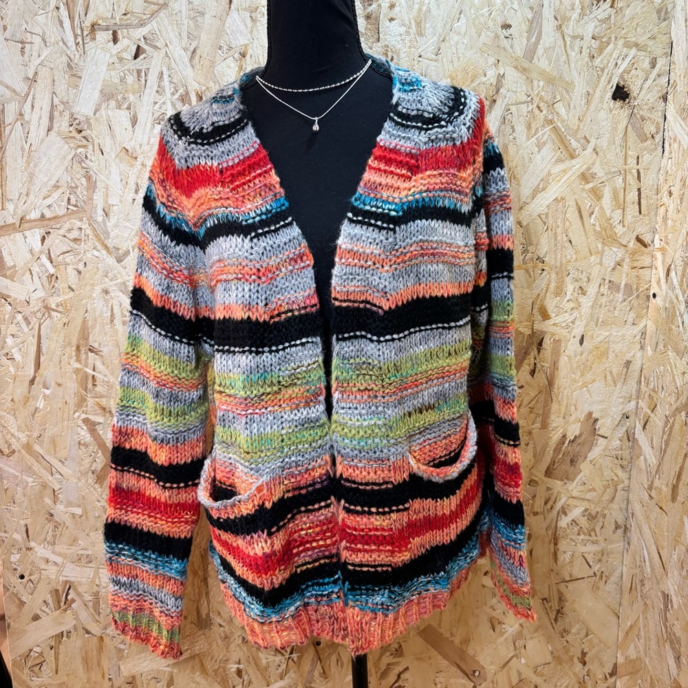 NWT - Knitted Striped Cozy Cardigan - Grandmacore - Colourful - Wool - Size M